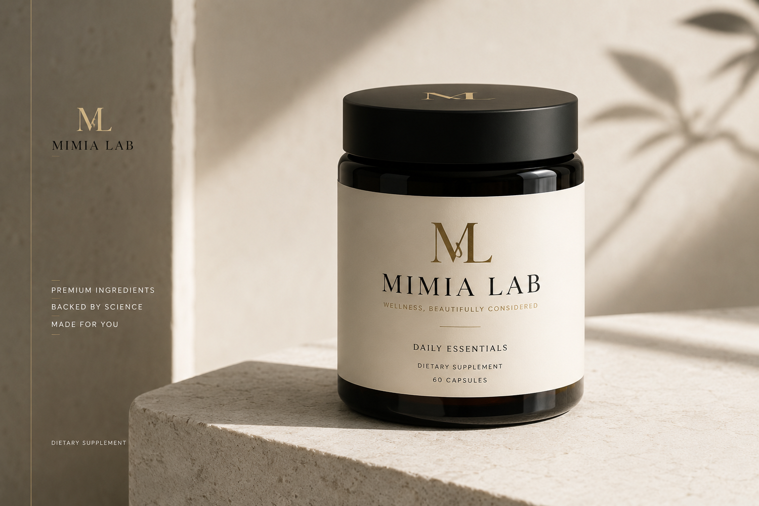 MIMIA LAB Daily Essentials supplement bottle