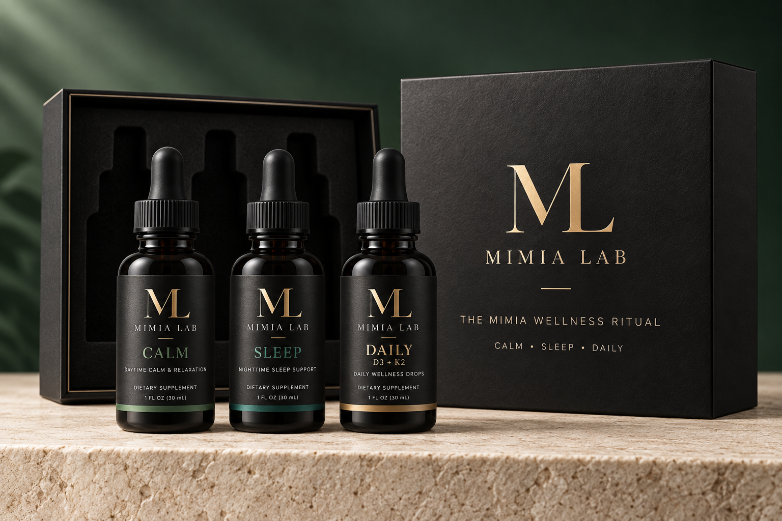 MIMIA LAB Wellness Ritual set with CALM, SLEEP and DAILY D3 + K2
